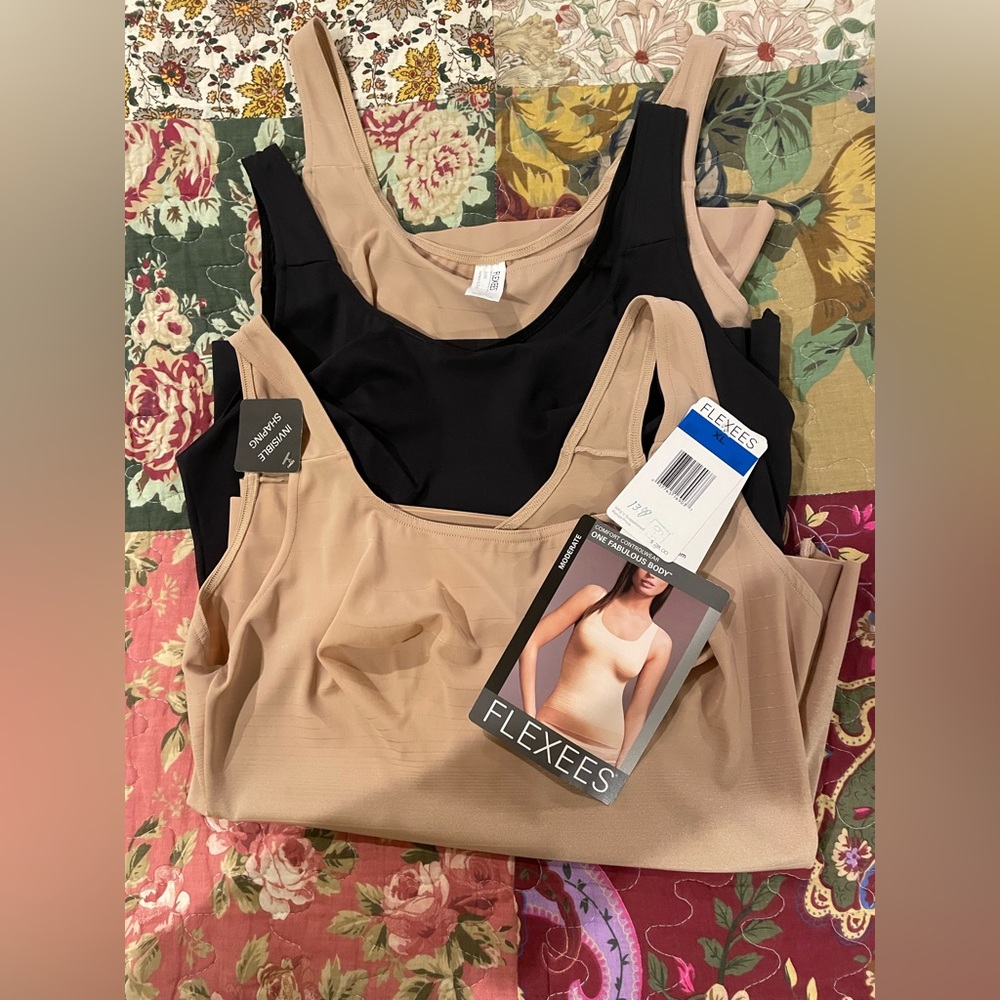 3 “Flexees body shapers. Invisible shaping.  1 black 2 tan.  Priced $12 each.